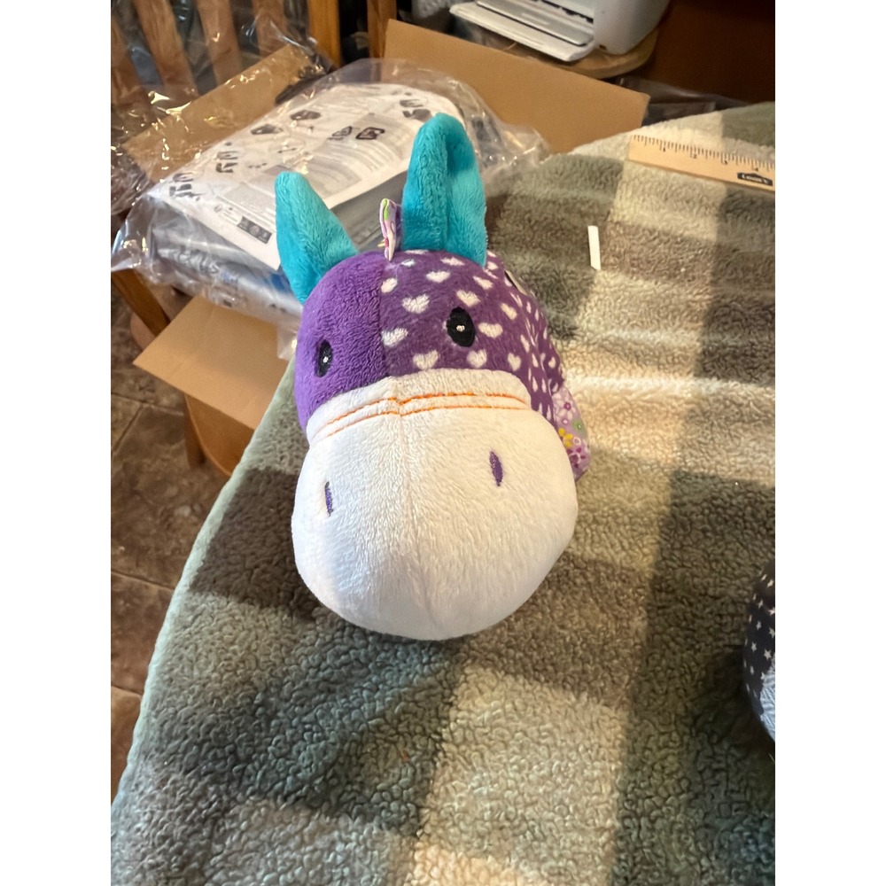 Beverly Hills Teddy Bear Co Purple Heart Floral Patchwork Donkey Plush Toy 9"